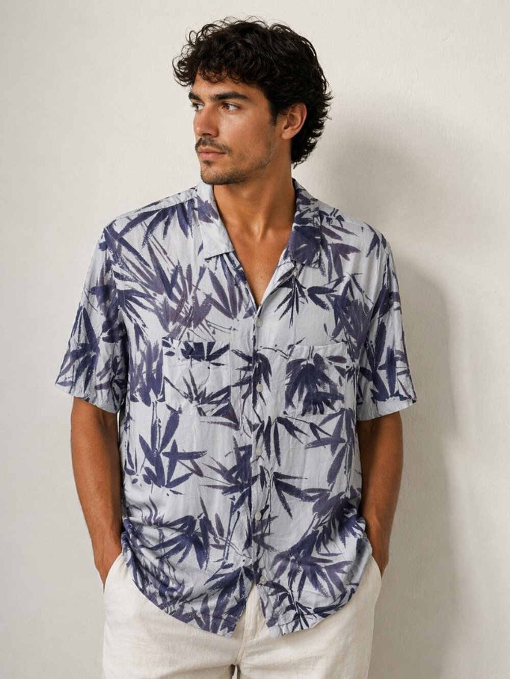 AllSaints Bambusa SS Shirt Relaxed Fit Tropical Vacation Camp Collar Button Up
